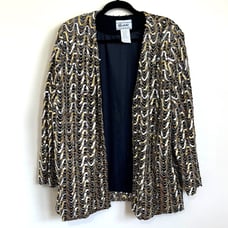 Vintage Teddi Women Blazer Jacket Size 1X Gold Silver Disco Sequin Glam Fancy