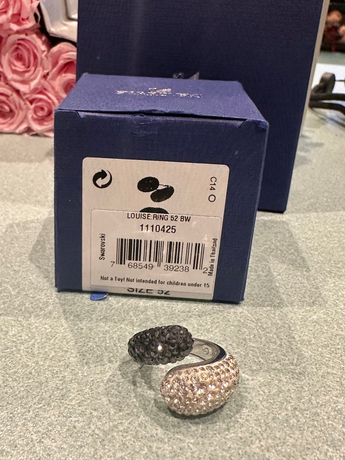 Black and white ombre swarovski crystal ring