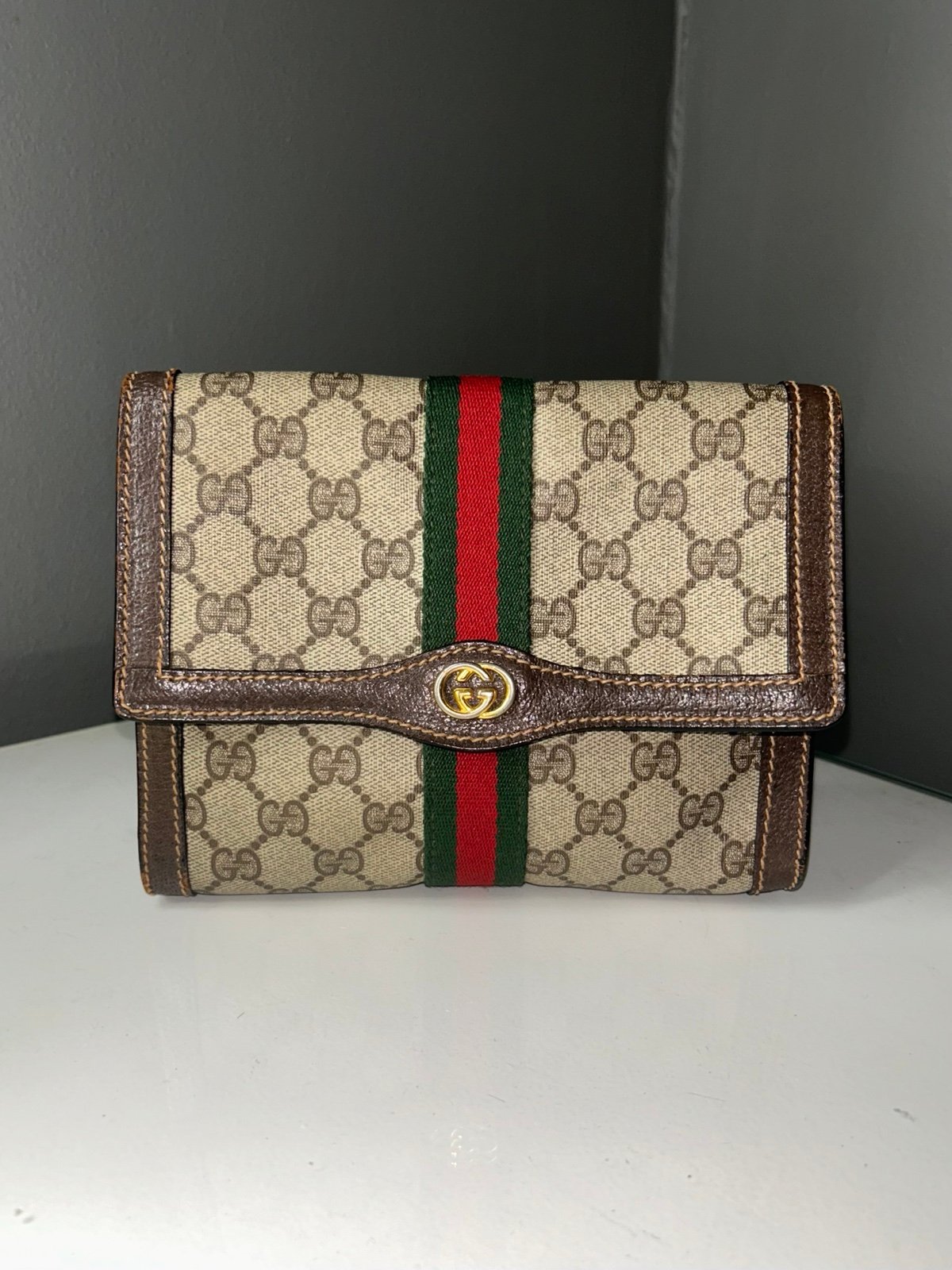 Vintage Gucci Parfums GG Supreme Sherry Line Clutch Bag