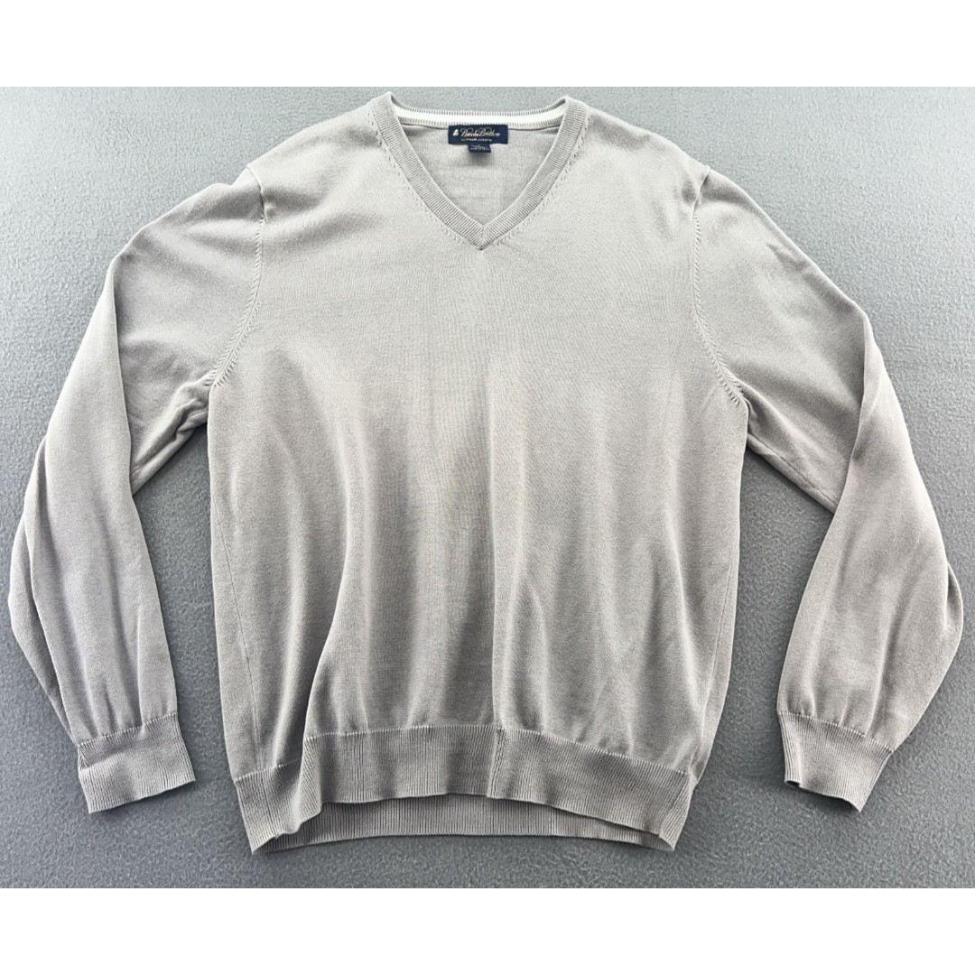 Brooks Brothers Sweater Mens Sz L Gray V Neck Slim Fit Long Sleeves Knit Supima