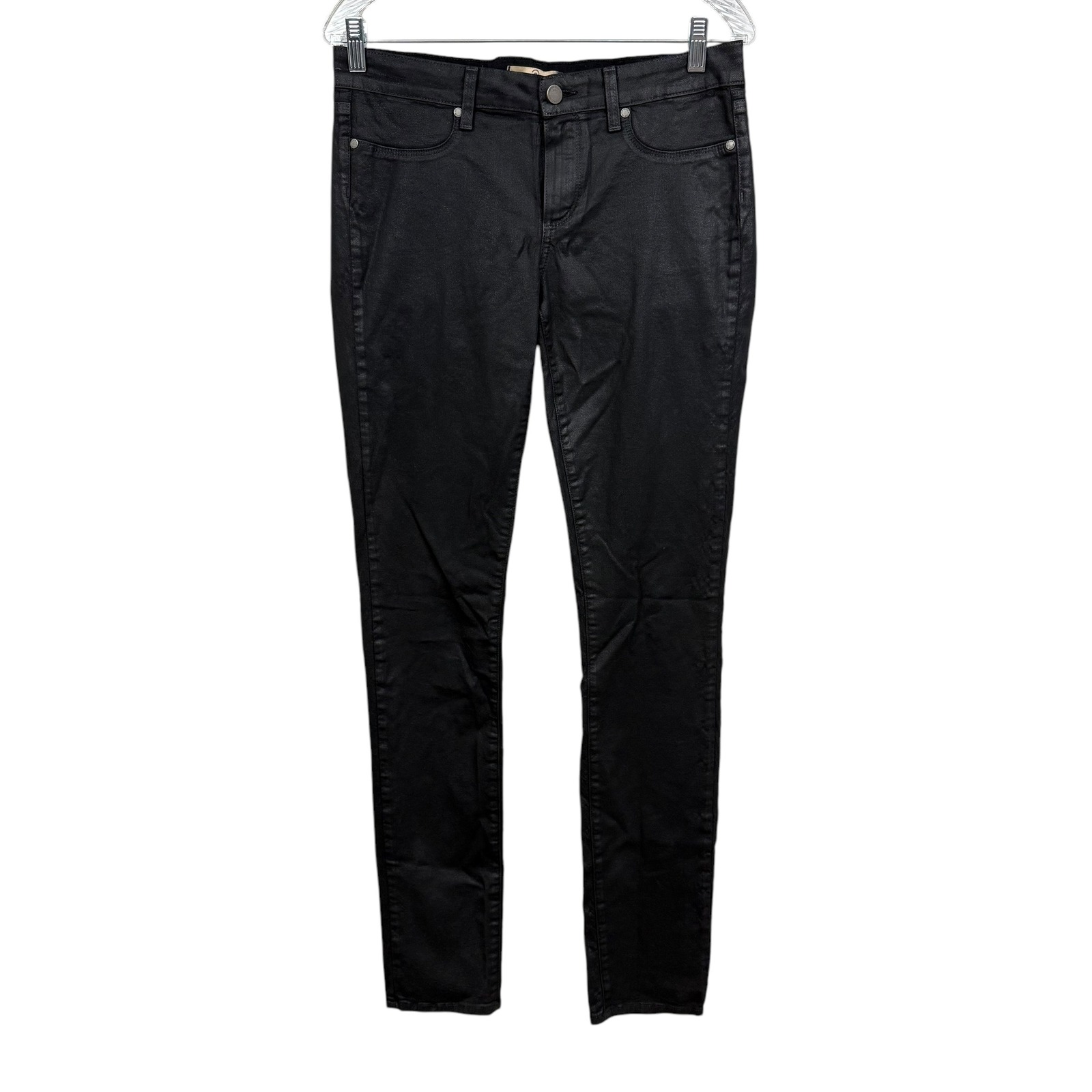 Paige Womens Coated Jeans Peg Skinny Stretch Mid Rise Modern Zip Fly Black Sz 30