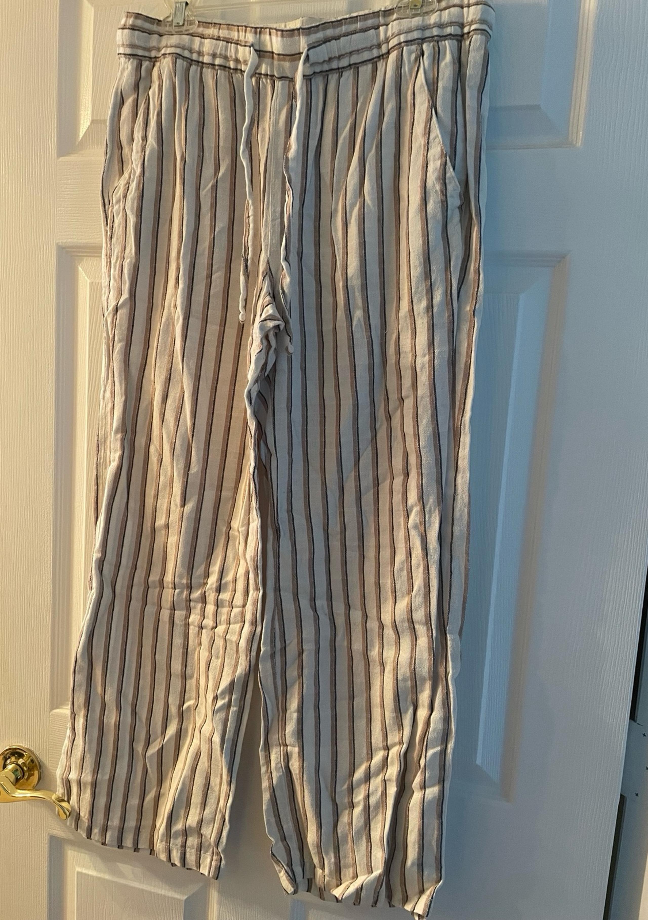 Old Navy Womens Linen Blend White Striped Pants Medium