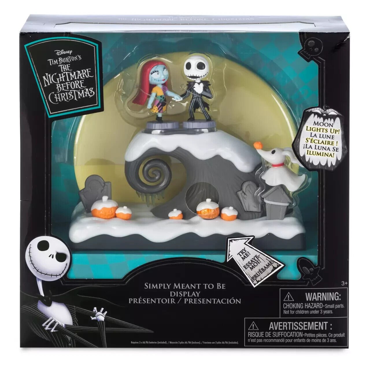 RARE Nightmare Before Christmas Jack Sally Zero Figure Moon 3-D Light Up Display