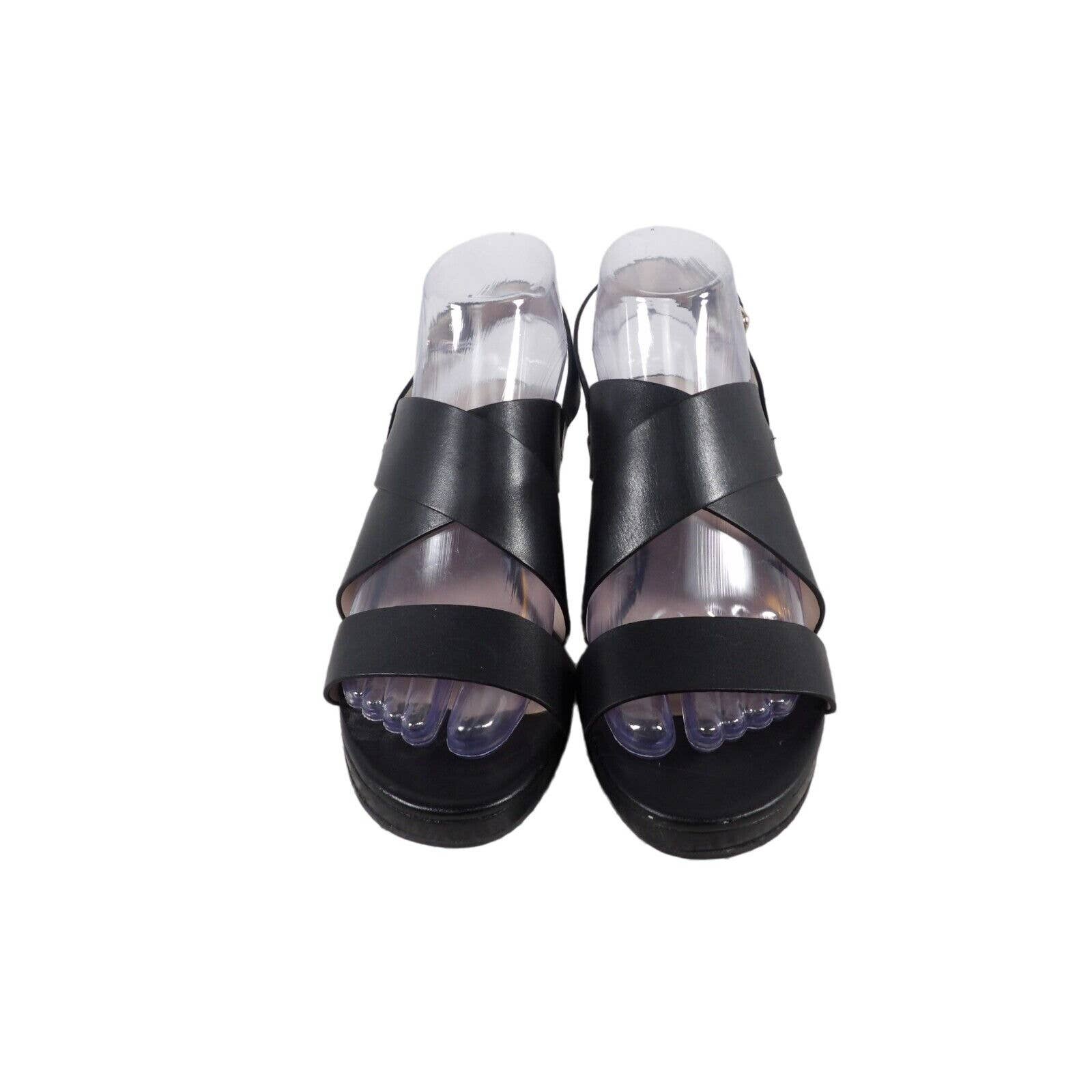 Cole Haan Womens Black Leather Open Toe Wedge Heel Strappy Sandal Size 8 B