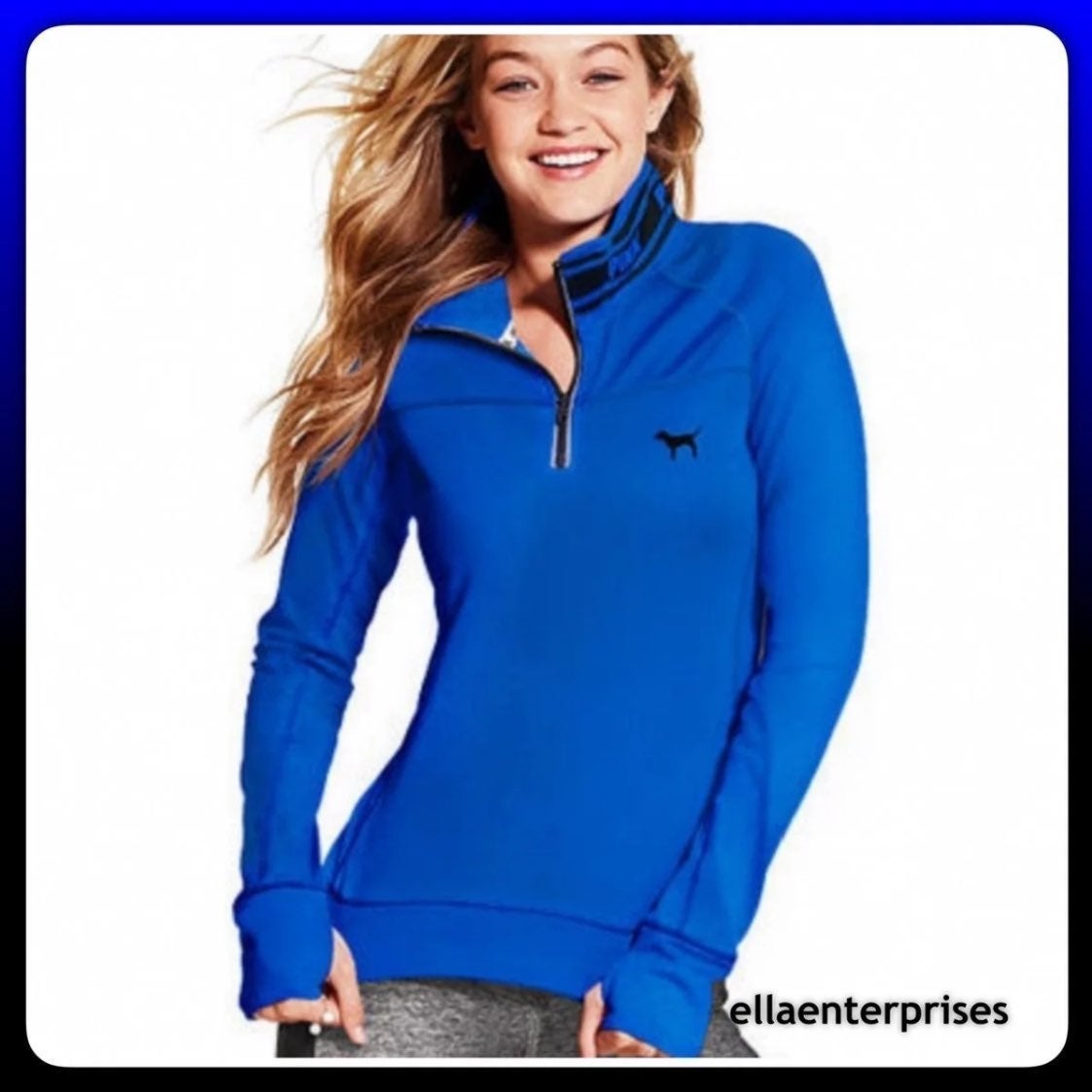 VS Pink M Blue Black Ultimate Quarter Zip Jacket