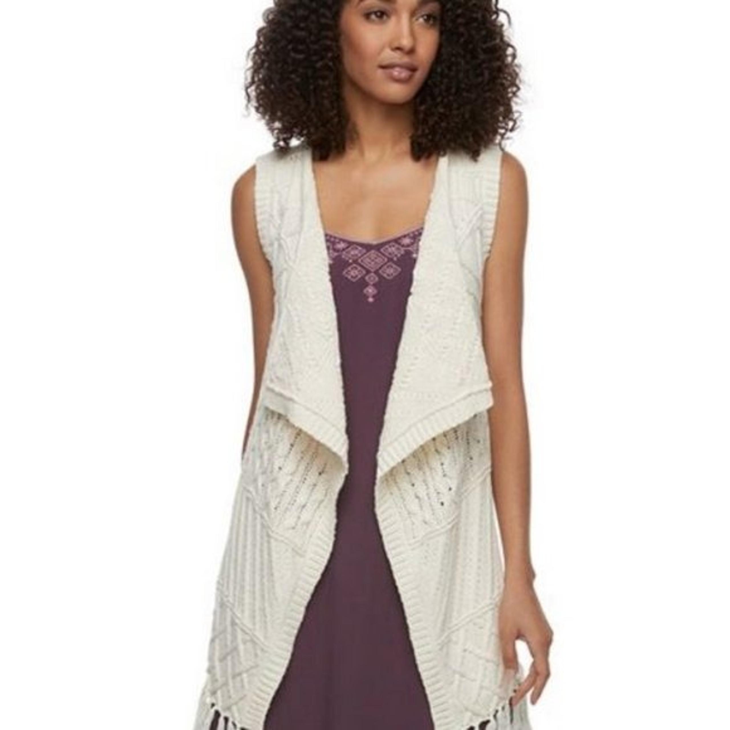 NWT Women's Sonoma Goods For Life Cable-Knit Fringe Vest in beige size medium