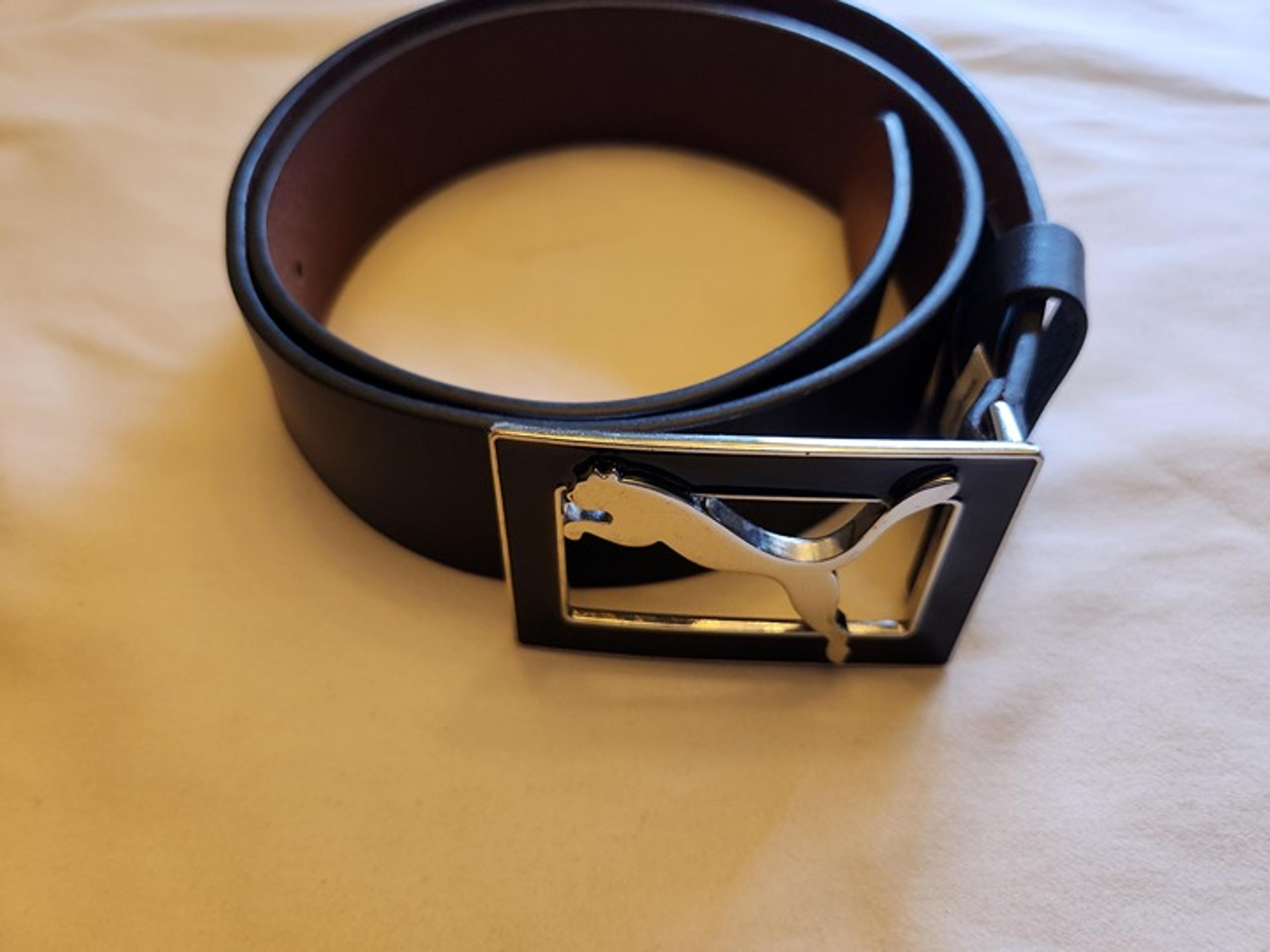 NWOT Puma 100% Leather Black Leather Golf Belt Sz L.