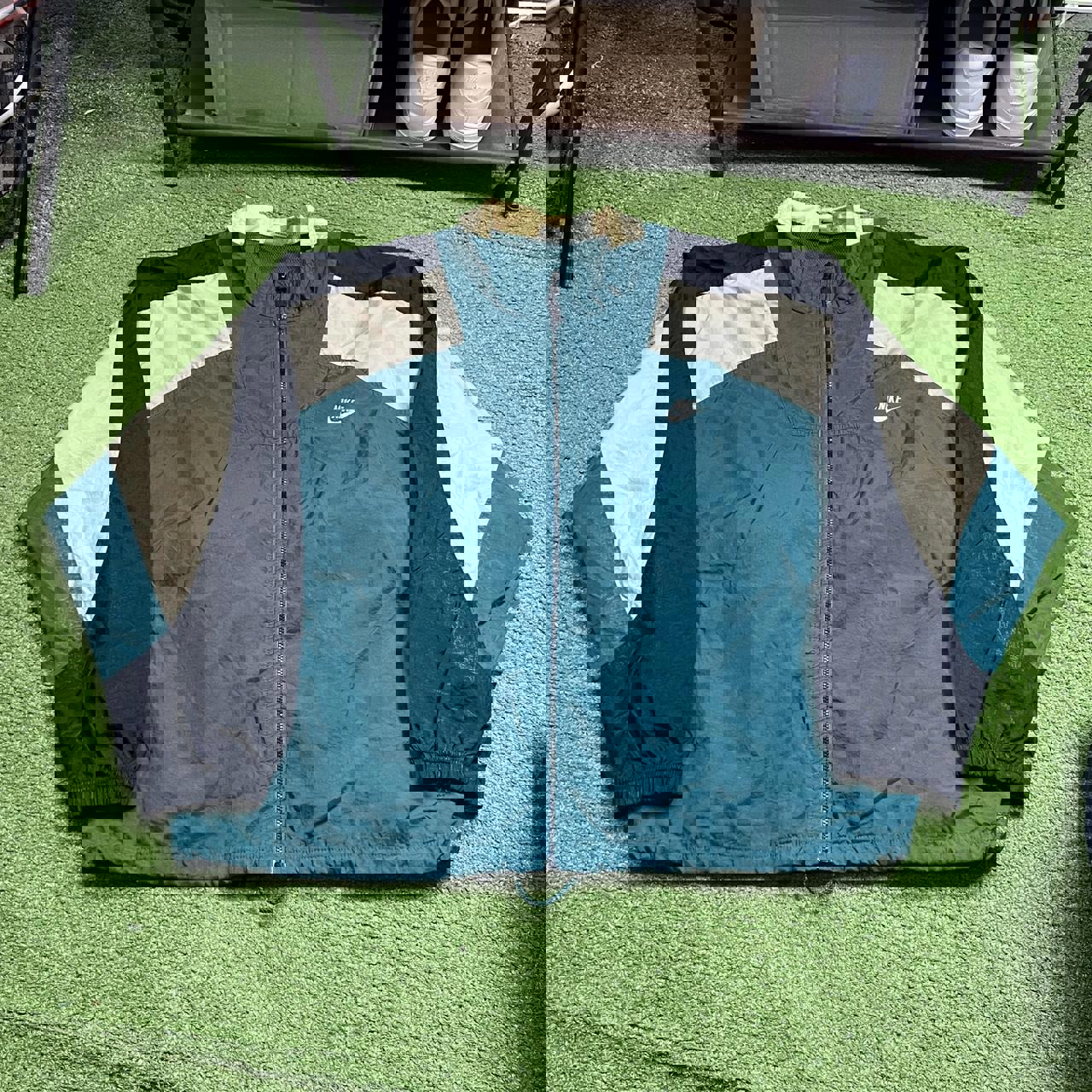 vintage nike green grey and black zip up windbreaker