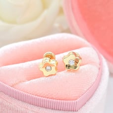 Solid 14k Gold flower CZ Stud Earrings
