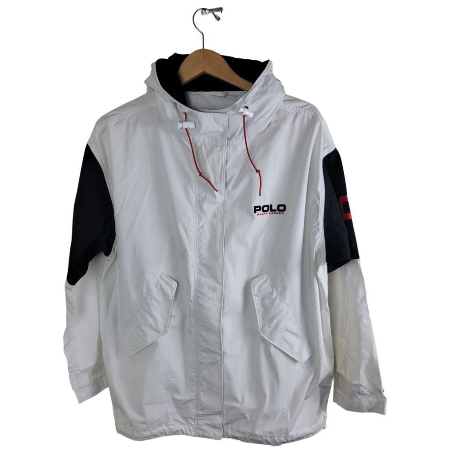Polo Ralph Lauren Mens Cotton Hooded Windbreaker Jacket size S Polo Logo White