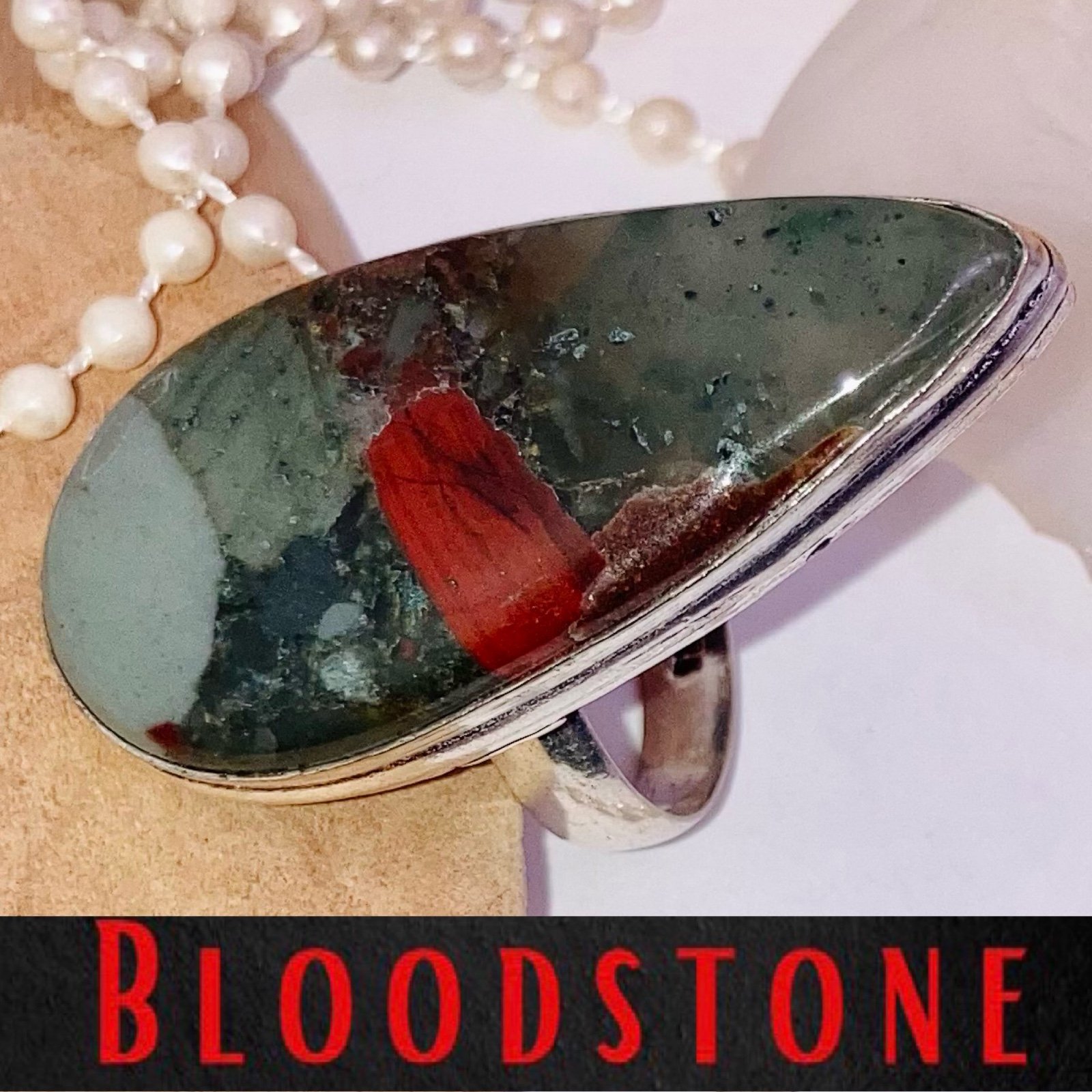 African Bloodstone Gemstone Chunky Handmade Ring