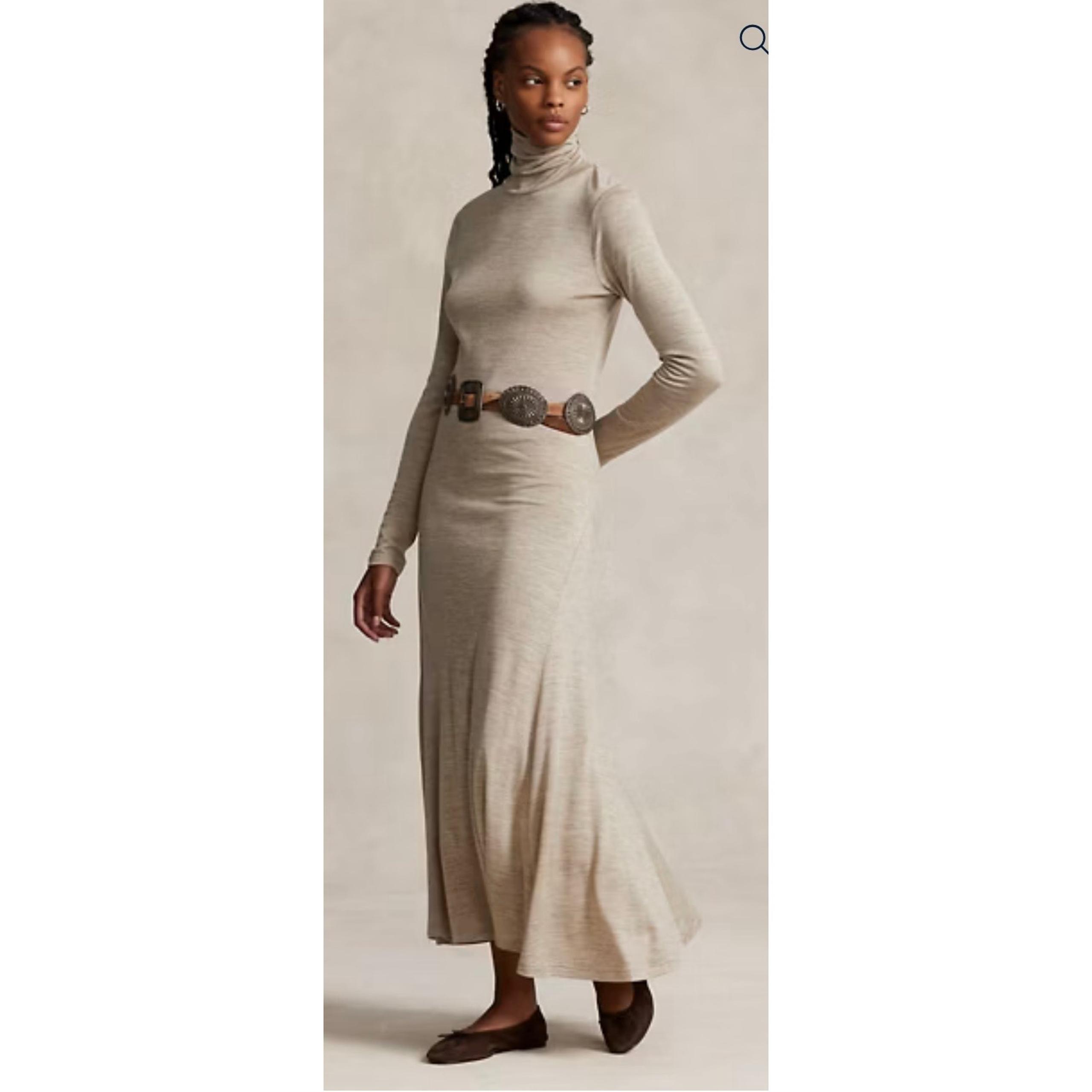 Polo Ralph Lauren Wool-Blend Turtleneck Maxi Dress Tuscan Beige Heather