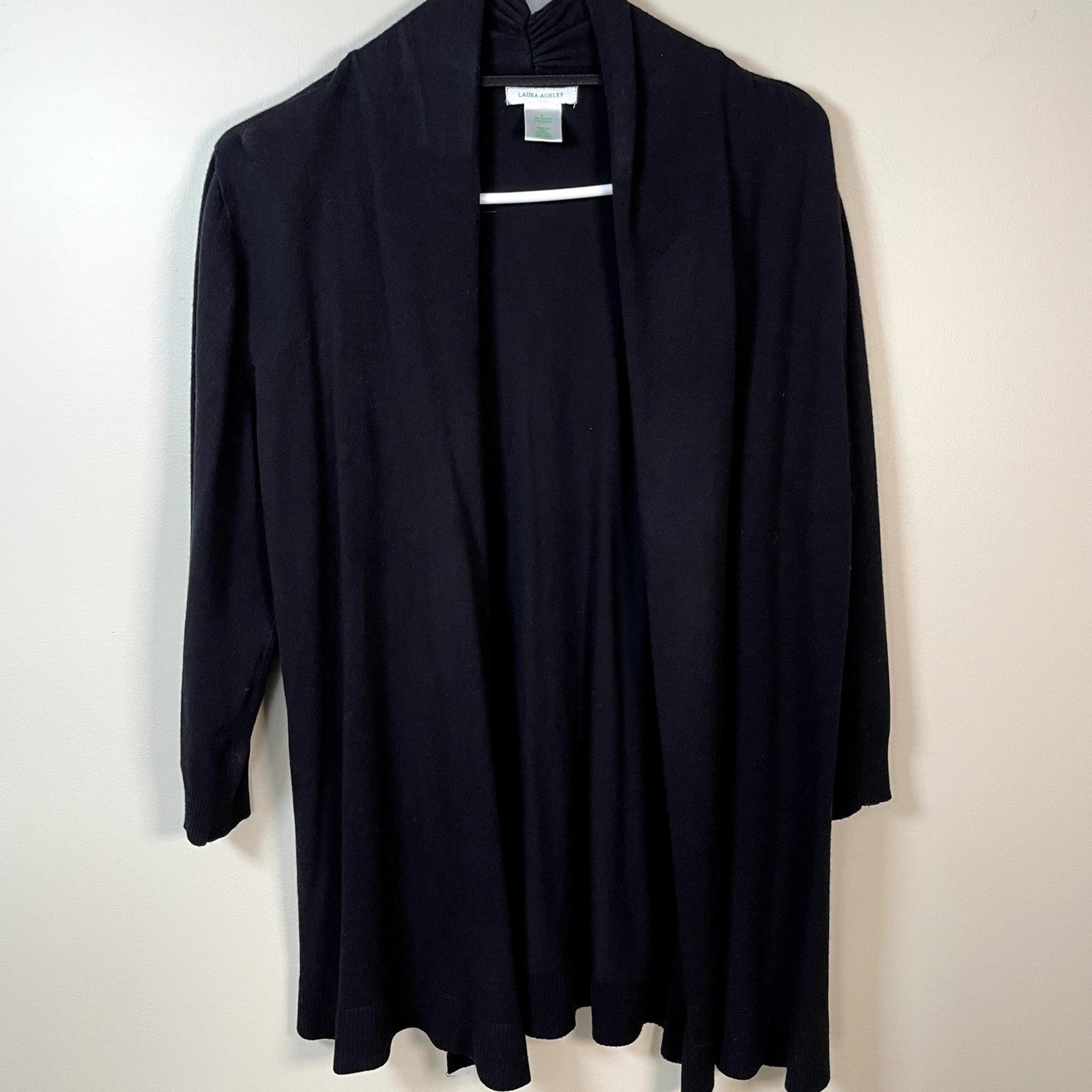 LAURA ASHLEY Womens Black Open Front Stretchy Cardigan Size Lg Neutral Basic