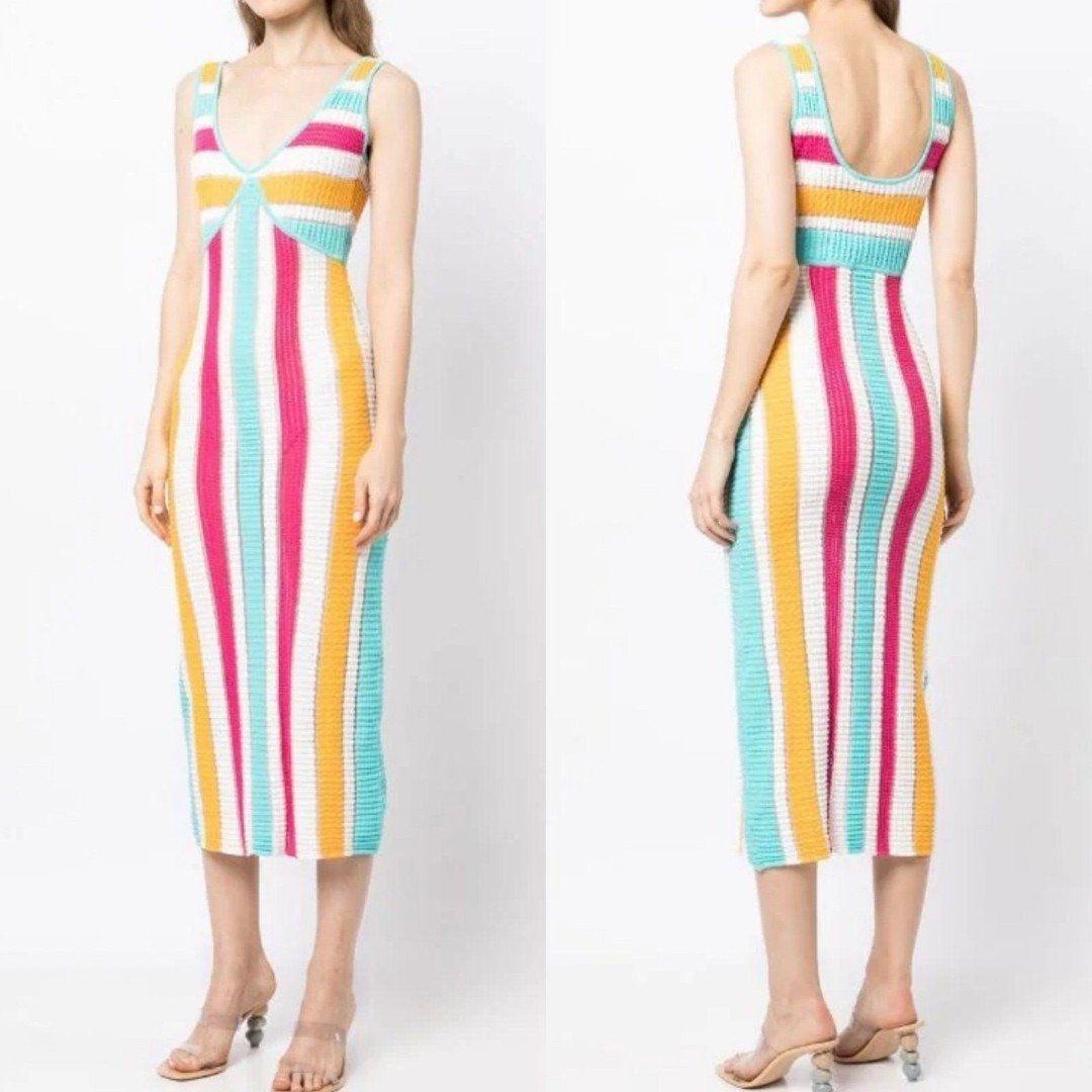 Solid & Striped The Aubrey Striped Crochet Midi Dress SIZE SMALL