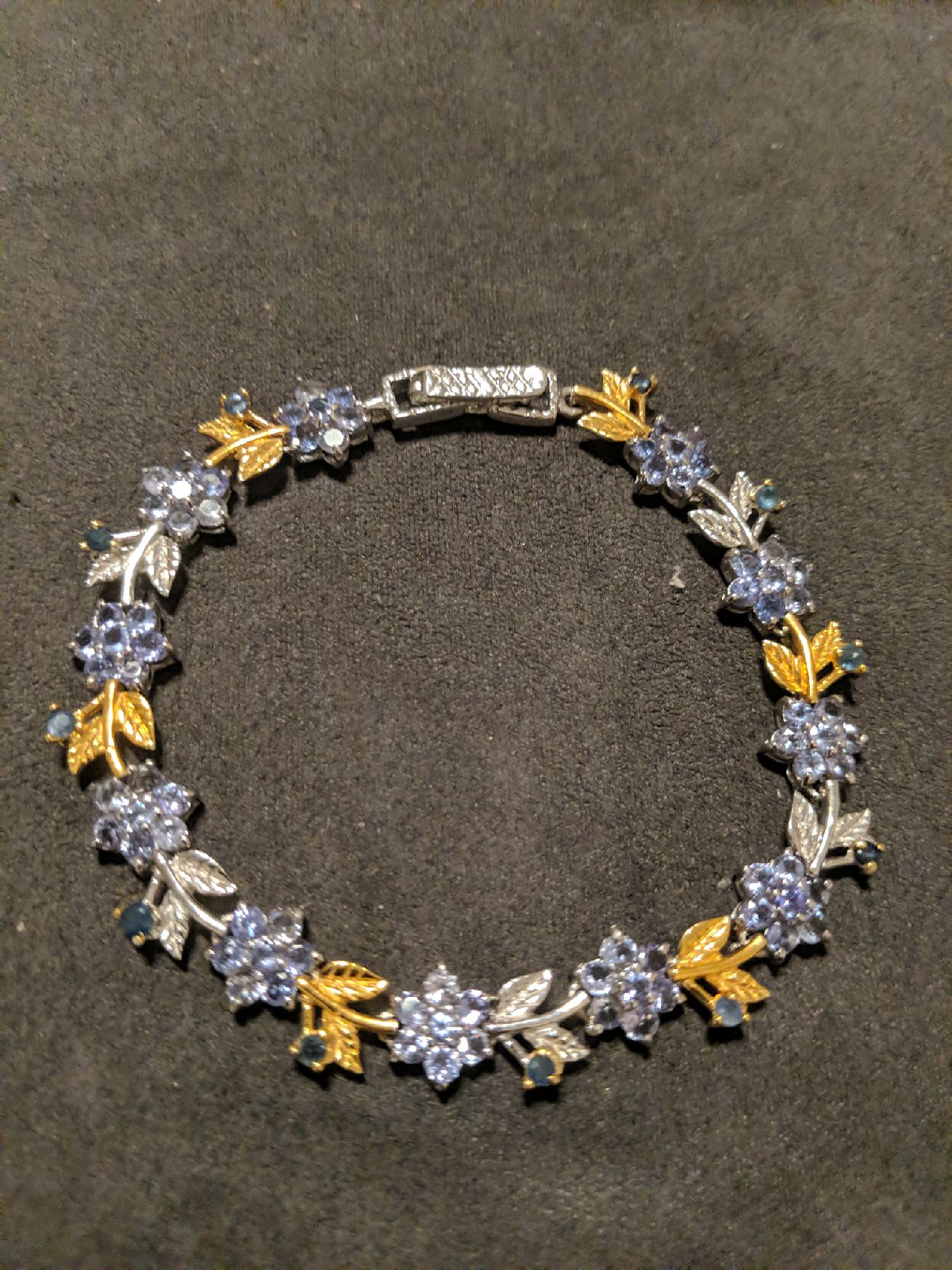 Sterling silver two-tone tanzanite brace
