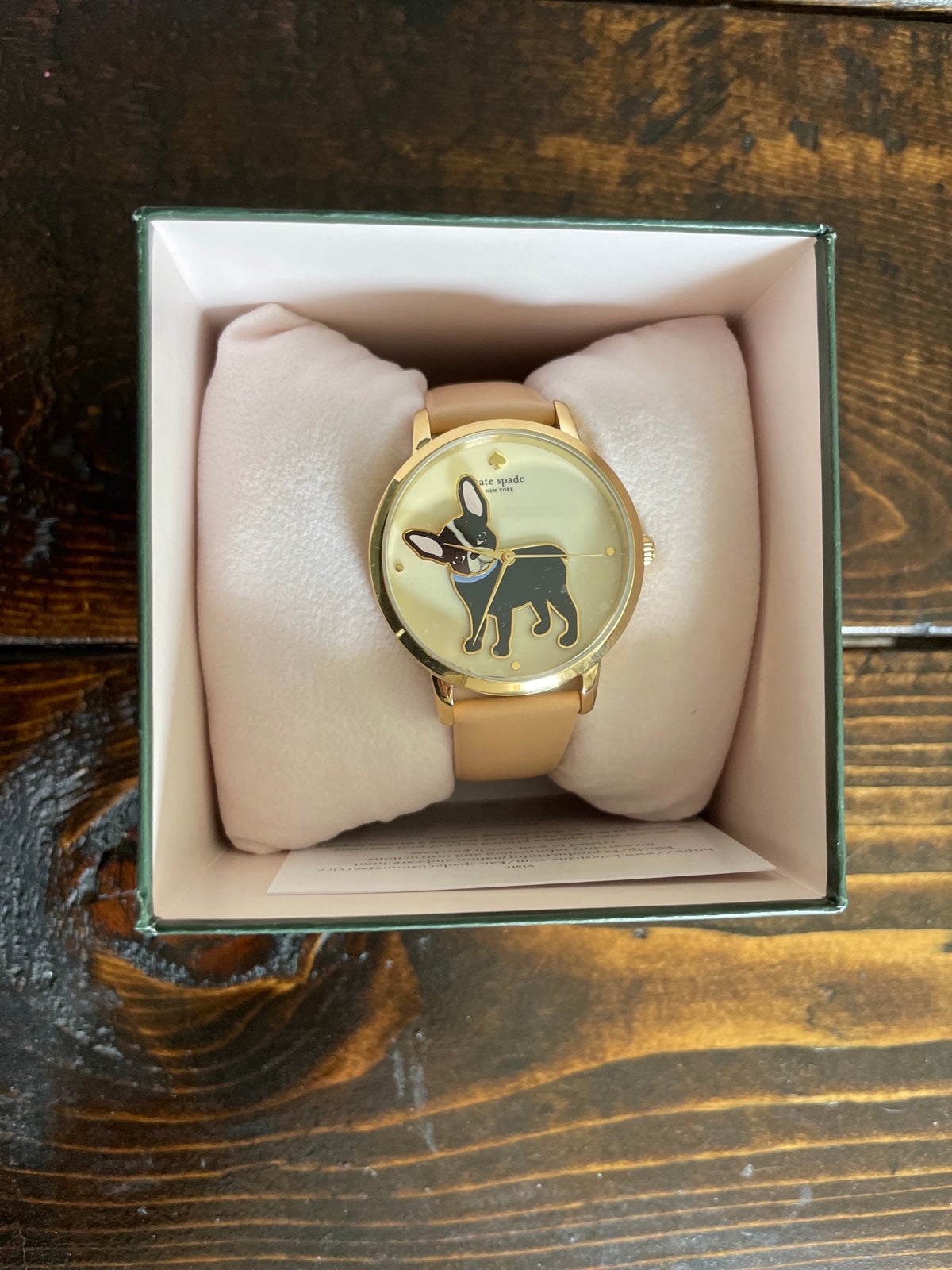 Kate Spade Boston Terrier French Bulldog Watch Grand Meteo Leather 3 Hand NWT