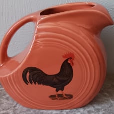 Fiesta Small Disc Pitcher w/Chicken Black Ancona Rooster - HLC USA - Poppy or Pe