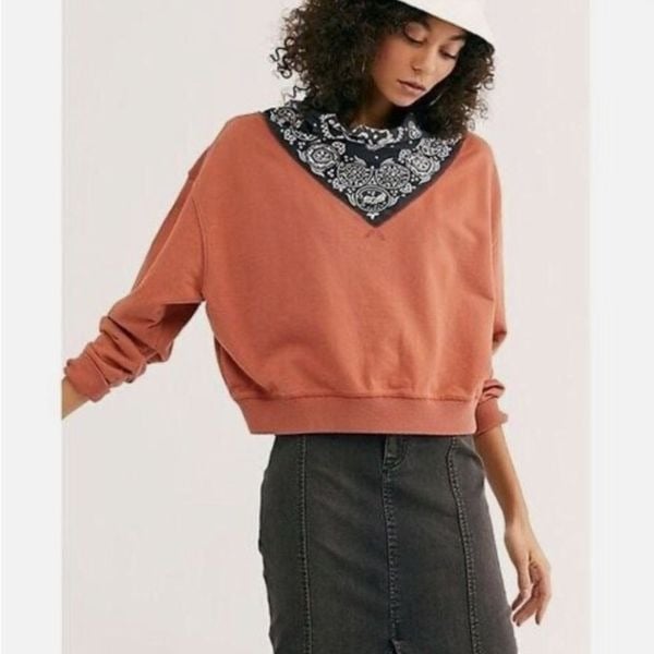 Free People James Bandana Print Sweatshirt Noble Adobe Burnt Orange Size Medium