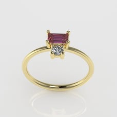 14K Engagement Ring with 1 TOURMALINE and 1 DIAMOND VS1, Setting Prong