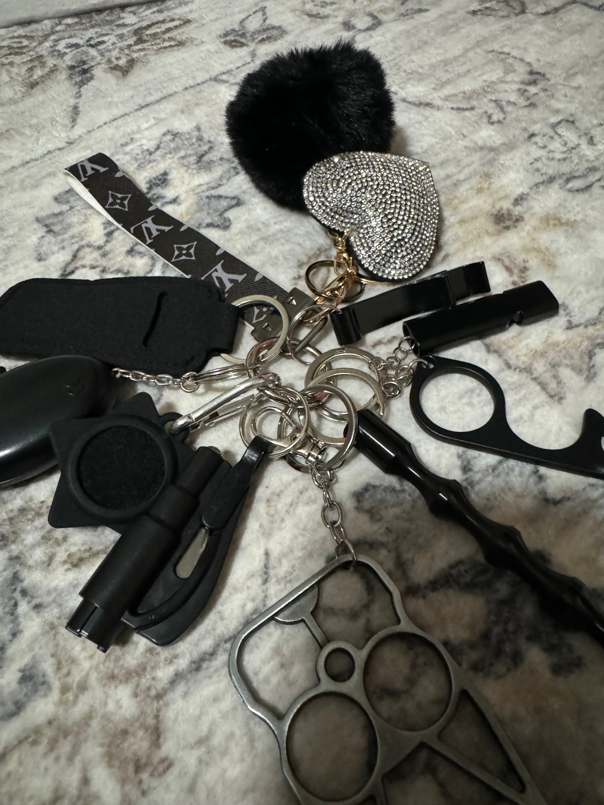 14 Piece Self Help/Aid Custom Keychain - Black & Silver