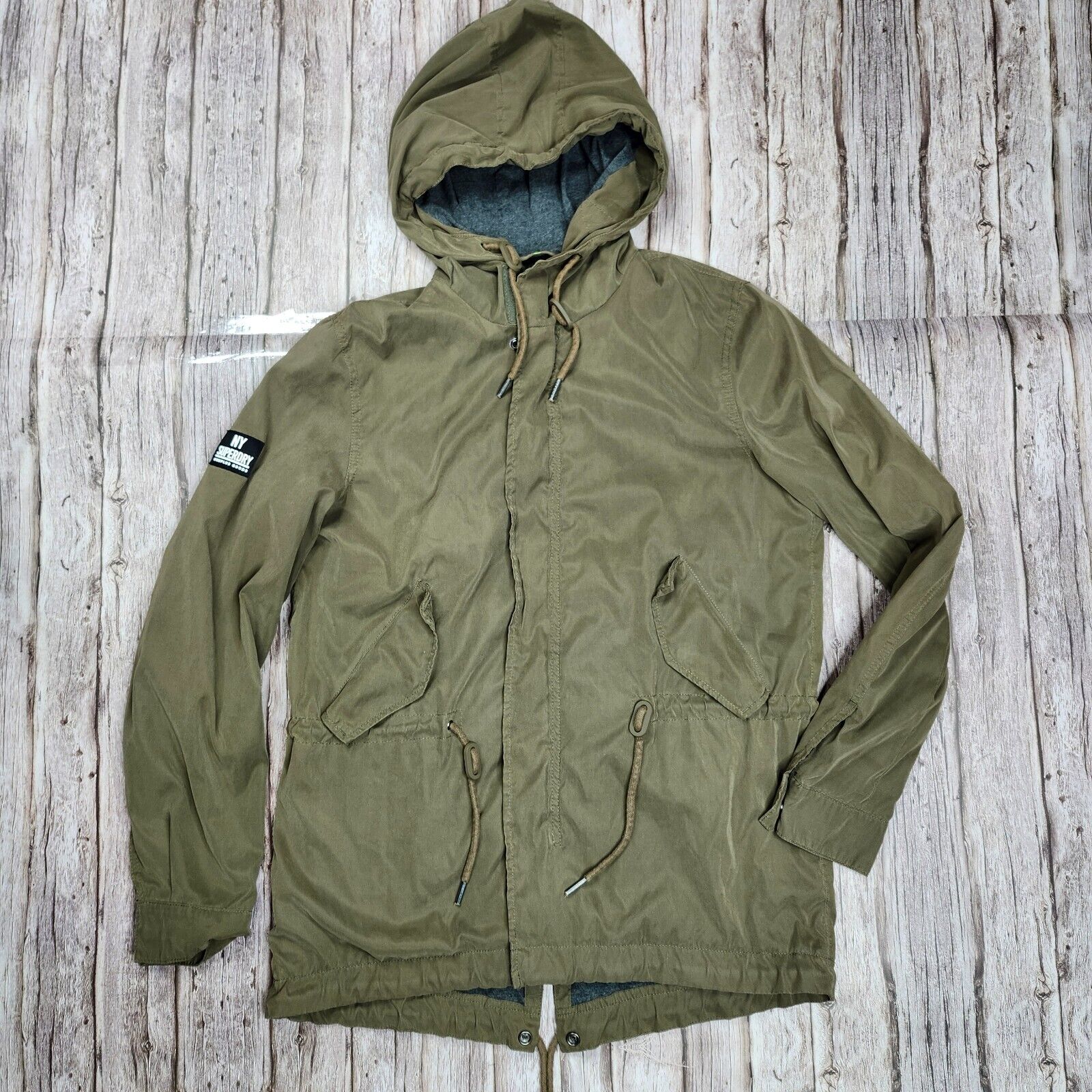 Superdry Women's Fleece Lined Army Green Parka Jacket Size Medium