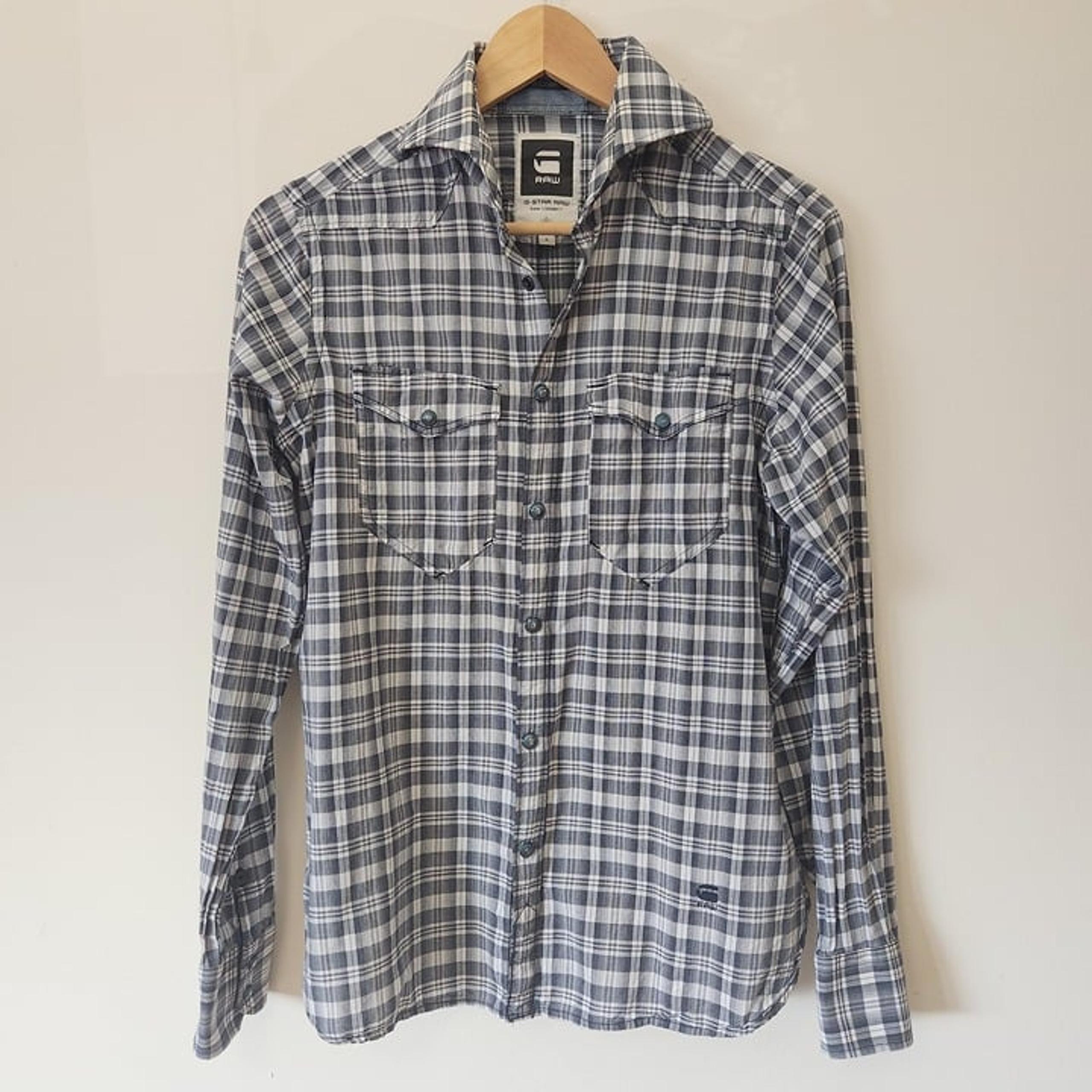 G-STAR RAW Correct Shirt Men Plaid Gray Long Sleeve Snap Closure Cotton Size S
