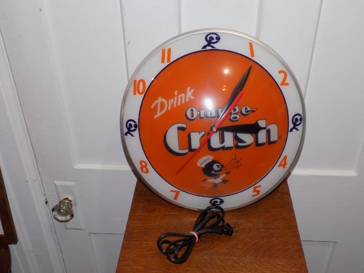Vintage Drink Orange Crush Double Bubbles Lighted Clock Older Reproduction