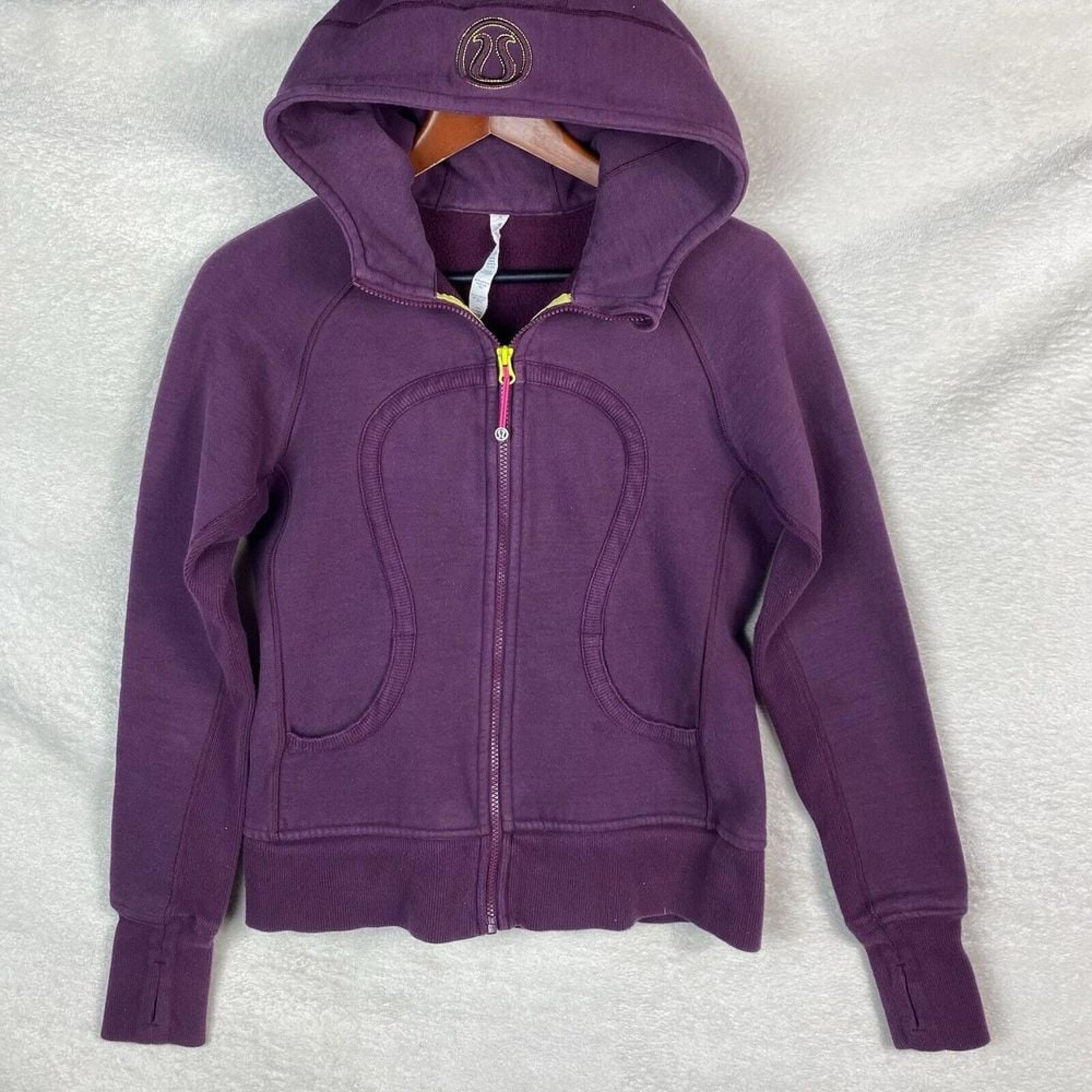 Lululemon Womens Purple/Lime Green Full Zip Scuba Jacket Hoodie Running Size 8