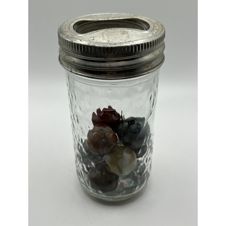 Vintage PRESTO Mason Jar filled with Older Marbles all SHOOTERS MED JAR SEE