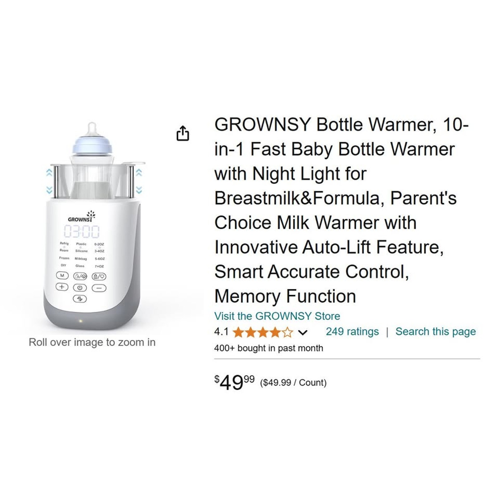 Bottle Warmer, 10-in-1 Night Light Auto-Lift, Memory Function