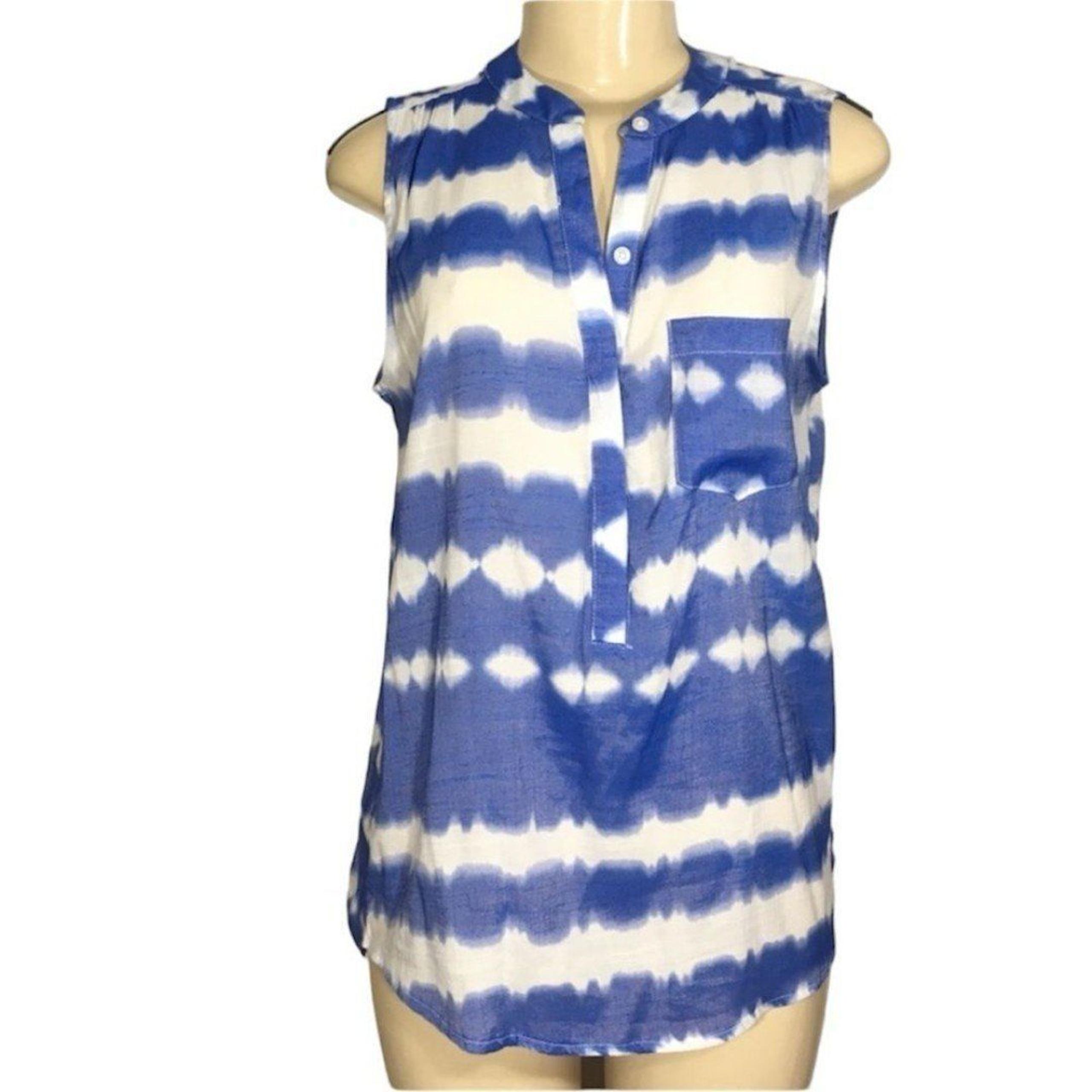 FRED DAVID BLUE TIE-DIE SLEEVELESS HI LOW TANK TOP SZ MEDIUM