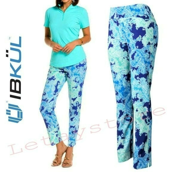 NWT IBKUL Pascha Golf Tummy Control High Rise Floral Print Ankle UPF 50+ Pants