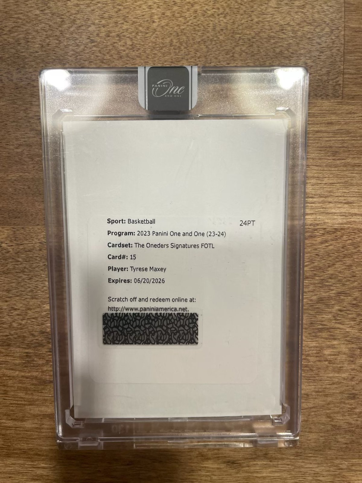 2023 Panini One and One Tyrese Maxey FOTL auto redemption
