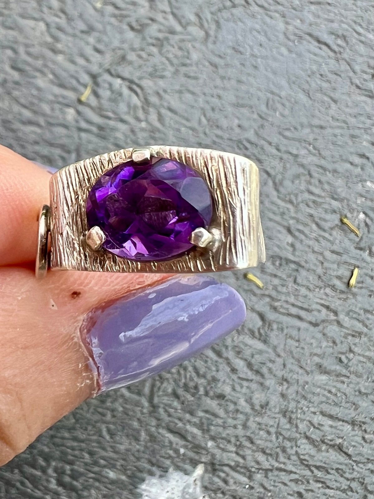 VINTAGE 800 SILVER AMETHYST RING UNUSUAL SQUARE GEOMETRIC FORM RING UNIQUE