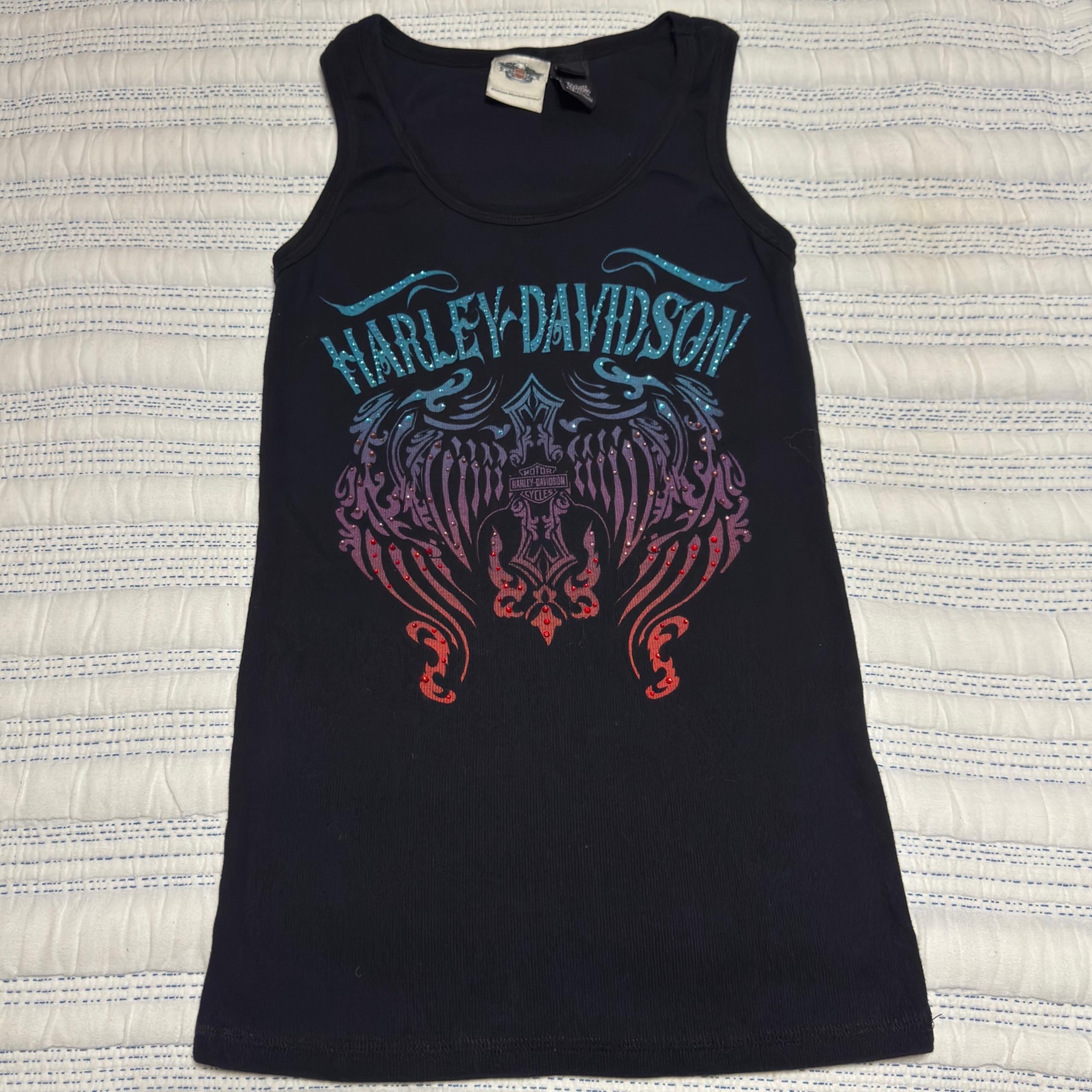 Women’s Black Harley Davidson Sequin Tank Top with Color Fade Graphic size Mediu