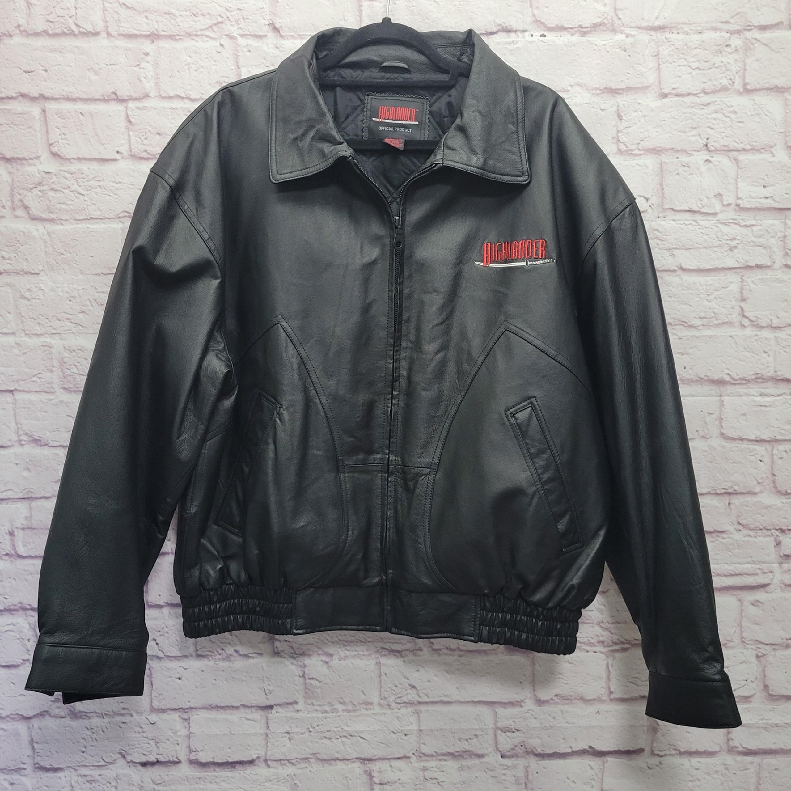 VTG 90s Highlander Leather Bomber Jacket Sz L Movie Promo There Can Be Only One