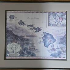 Map Of The Sandwich Isles By Artist Blaise Domino 1988 With Frame & Notes