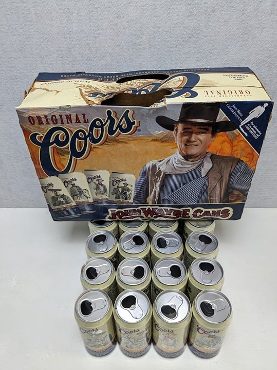 John Wayne Beer Original Coors Cans and Case 24 pack Vintage Rare Clean - Empty