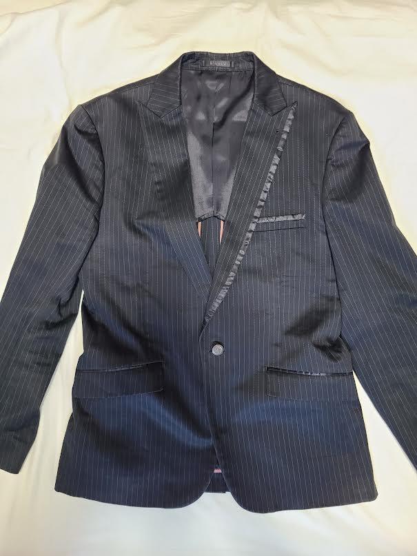 Monsieur Nicole Black Stripe Business Suit Size 50