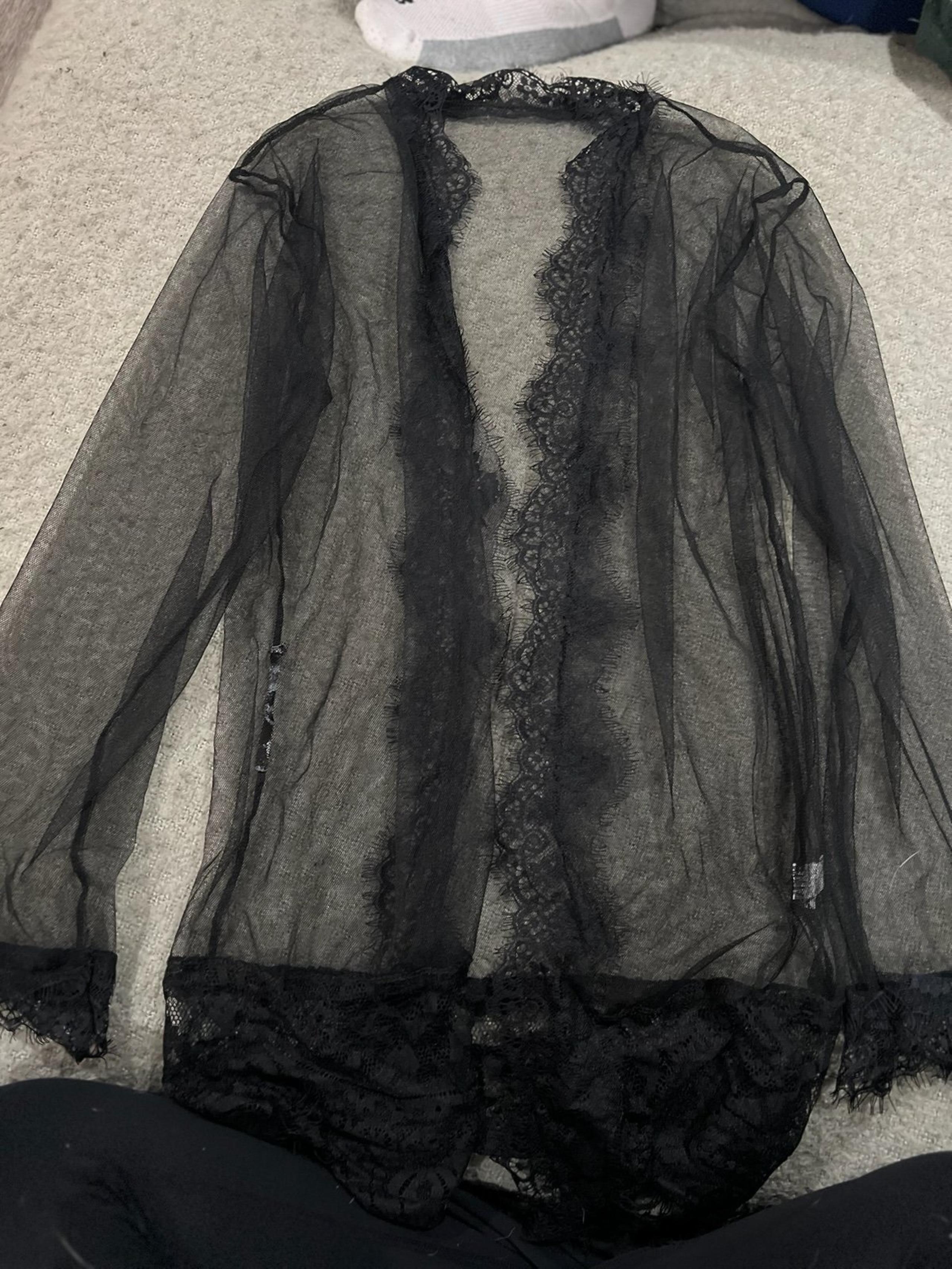 Black sheer mesh lace robe - medium