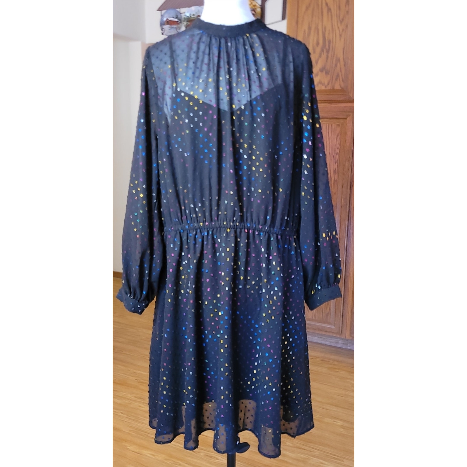 ModCloth NWT Rainbow Dots L/S Semi Sheer Midi Dress Black 2X Whimsigoth Witchy