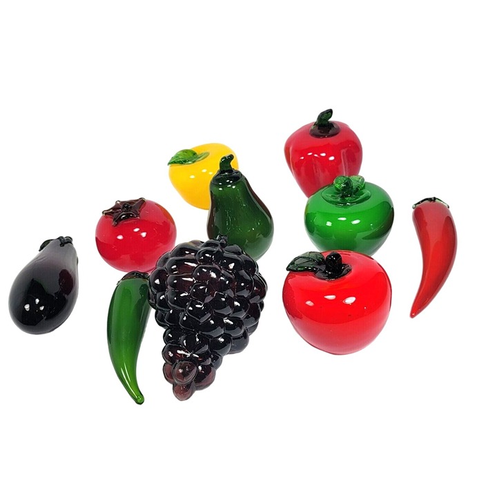Vintage Hand Blown Glass Vegetables & Fruits Murano Style Art Deco Lot 10 Pcs