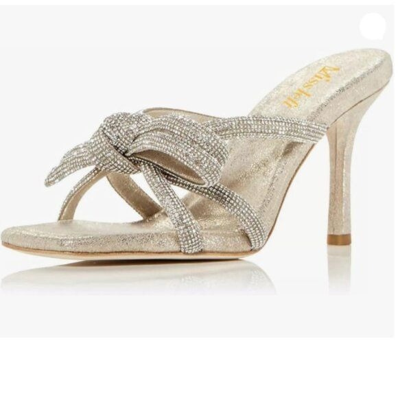 miss left Women Rhinestone Open Toe Slip On Mules Glittering Knots Heeled Sliver