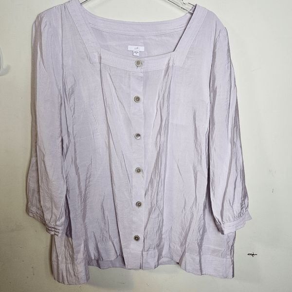J Jill Square Neck Modal 3/4 Sleeve Button Front Blouse 187641 Women's Light Pur