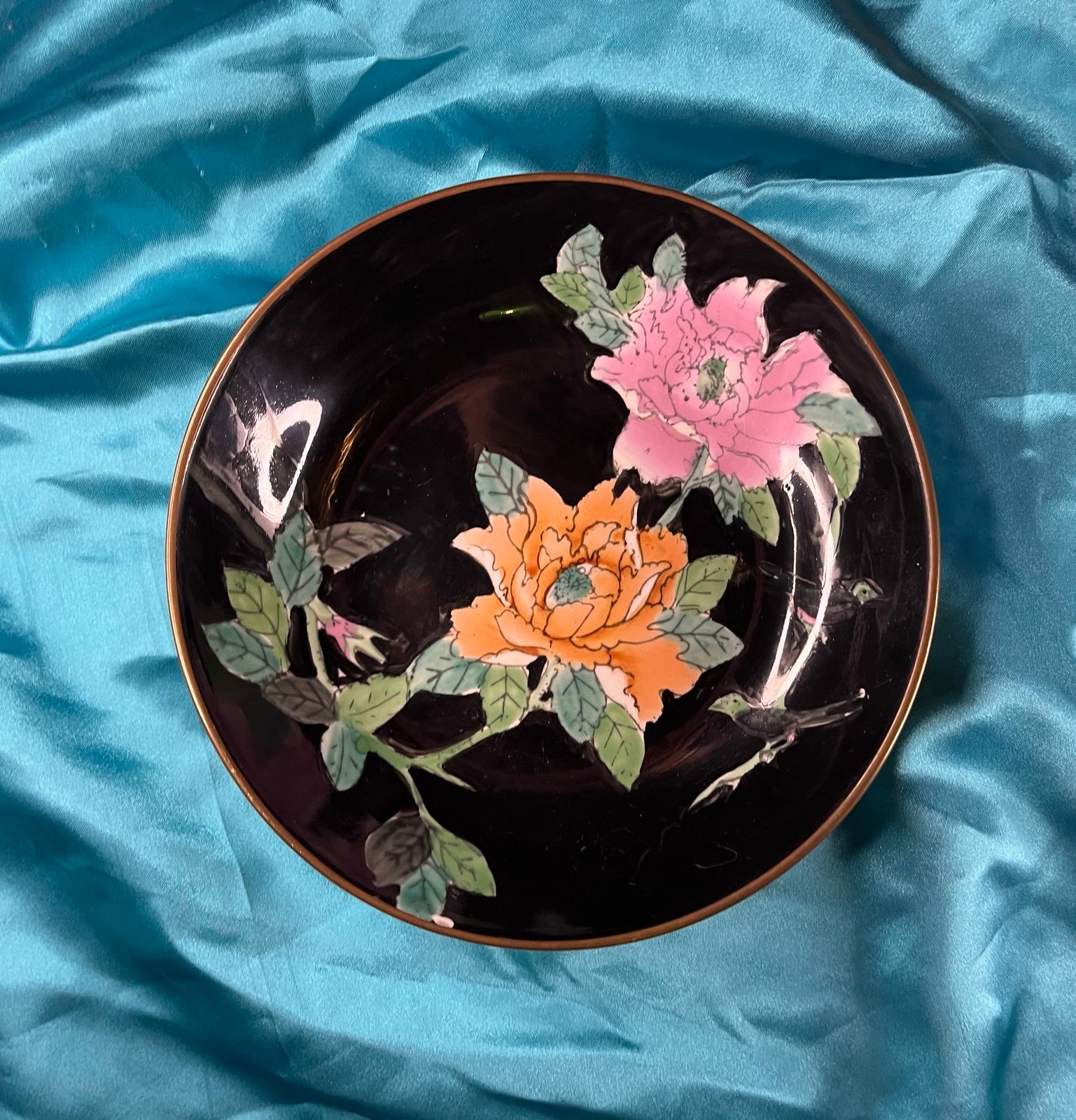Japanese Brass Encased Porcelain Chinoiserie Bowl