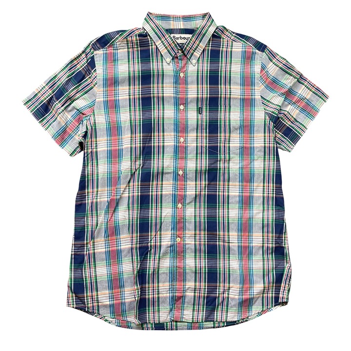 Barbour Mens Tailored Fit Plaid Short Sleeve Shirt Size L 100% Cotton Multicolor