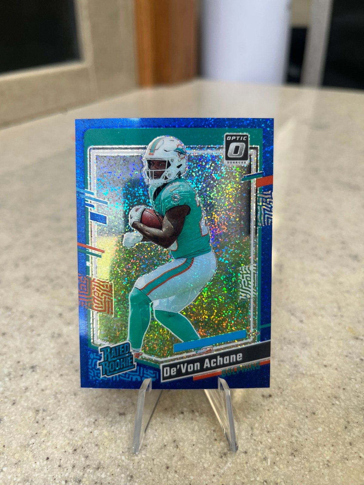 2023 Optic Devon Achane Rated Rookie Blue Glitter