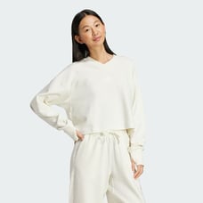 NWT Womens Adidas Ribbed V-neck Cropped Sweatshirt White - M