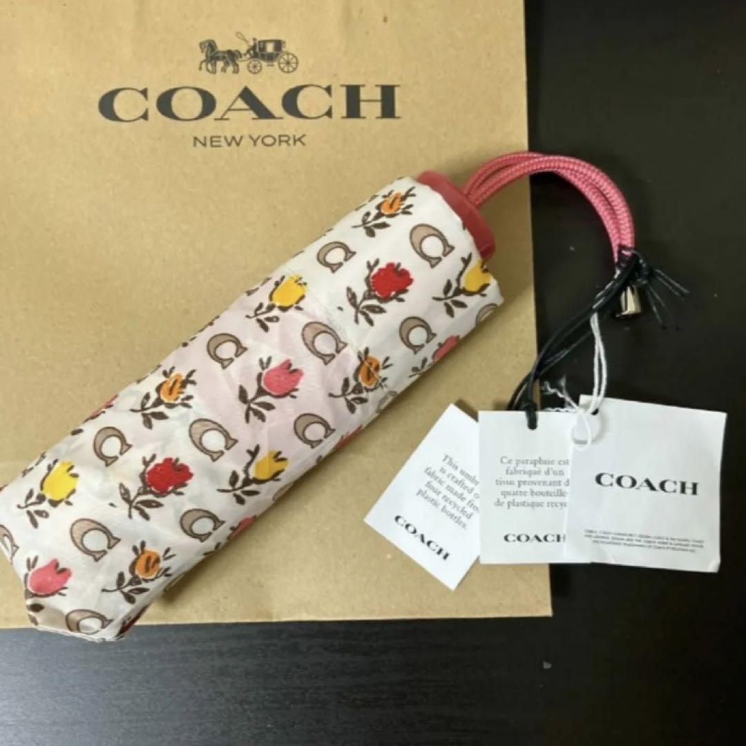 Brand New COACH Coach Folding Umbrella with Flower Design
