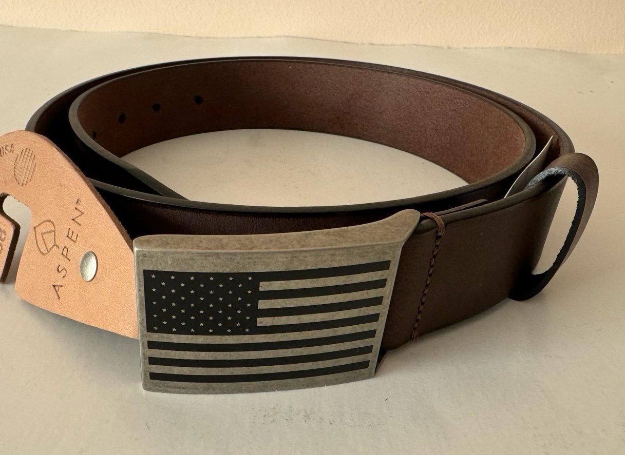 USA flag leather Belt. American flag belt. Size: 40